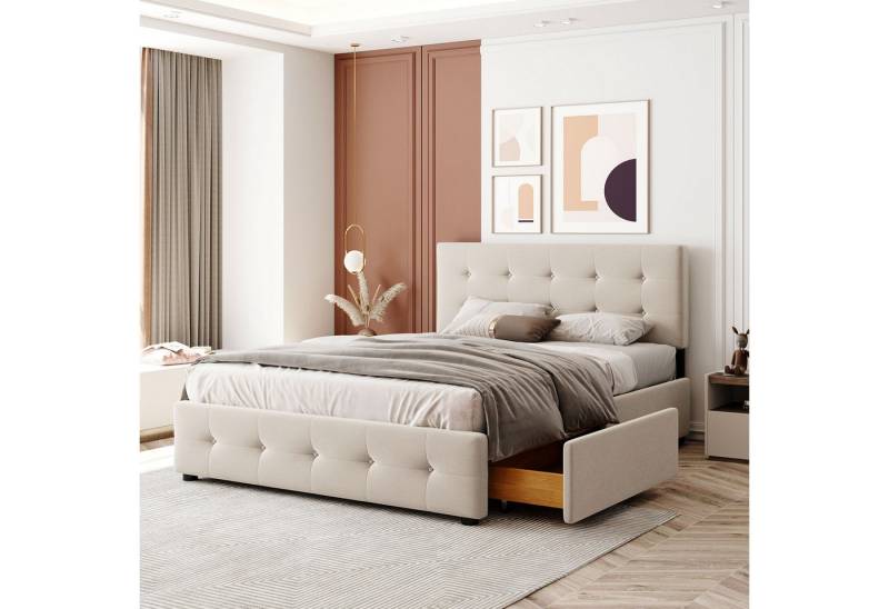 STILVORA Bett 140×200 Bettgestell mit Matratze,Jugendbett mit Stauraum&Lattenrost (mit Lattenrost und Rückenlehne, 140 x 200 cm), Matratze nicht enthaltet von STILVORA