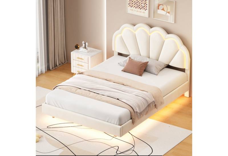 STILVORA Bett 140x200 Kinderbett mit Matratze,Bettgestell mit LED-Leuchten (flächiges Doppelbett-Gästebett in hautfreundlichem Samtstoff, mit LED-Leuchten und Kopfteildesign, 140 x 200 cm), ohne Matratze von STILVORA
