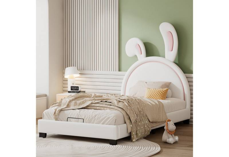 STILVORA Bett 90×200 Polsterbett mit Lattenrosten,Bett in Hasenohrform ohne matratze (mit Lattenrosten und Rückenlehne, mit erhöhten Füßen), Matratze nicht enthaltet von STILVORA