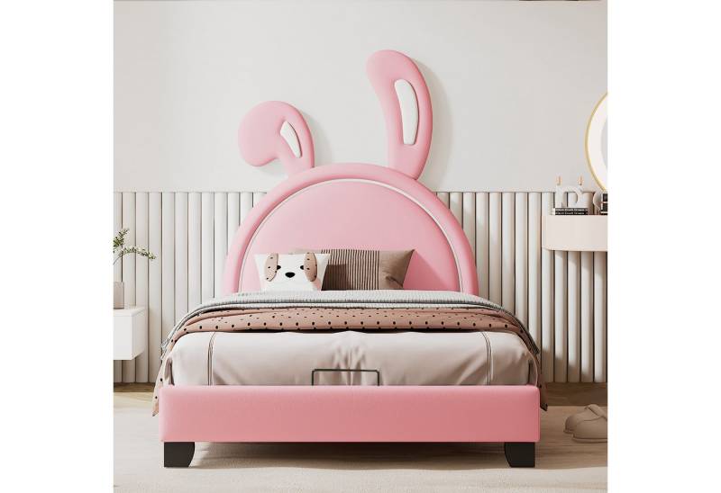 STILVORA Bett 90×200 Polsterbett mit Lattenrosten,Bett in Hasenohrform ohne matratze (mit Lattenrosten und Rückenlehne, mit erhöhten Füßen), Matratze nicht enthaltet von STILVORA