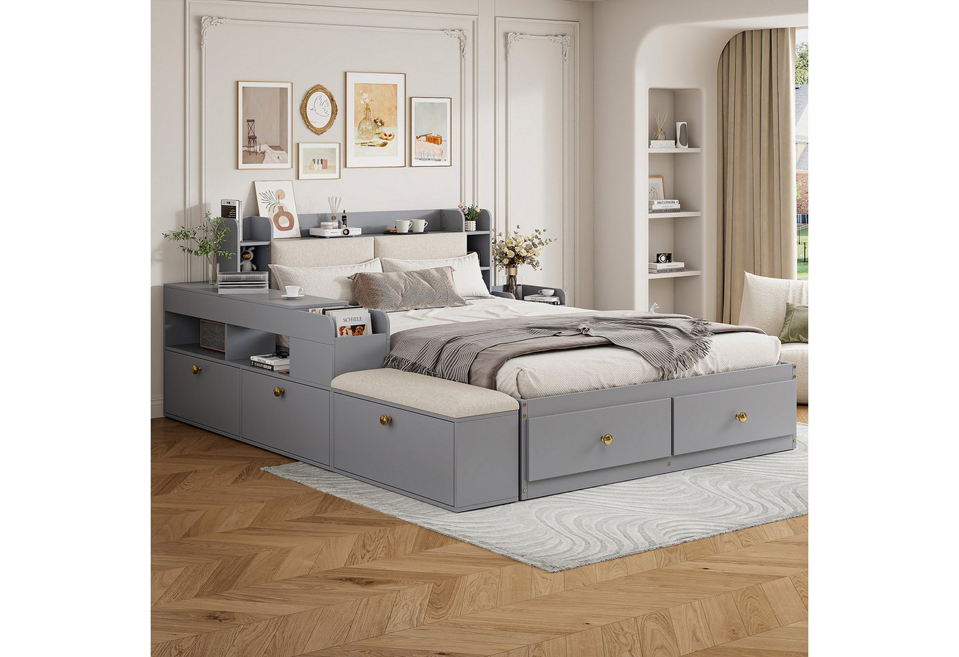 STILVORA Bettgestell 140×200 Jugendbett mit Matratze,Funktionsbett mit Nachttisch&Stauraum, mit Matratze STILVORA Bettgestell 140×200 Jugendbett mit Matratze,Funktionsbett mit Nachttisch&Stauraum, mit Matratze von STILVORA