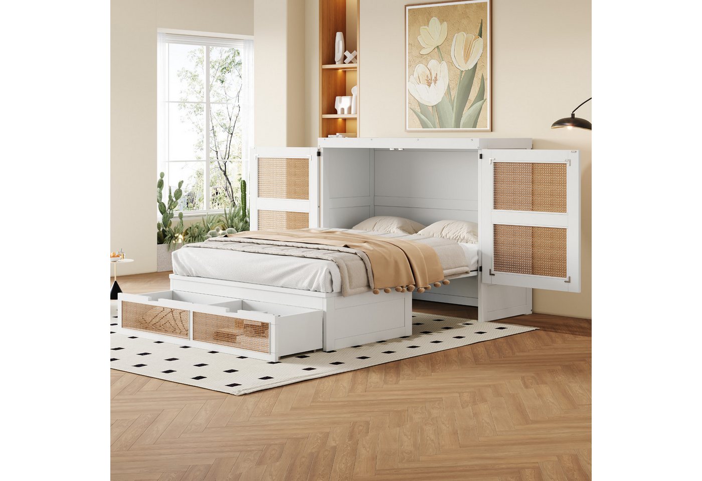 STILVORA Bettgestell 140x200 mit Matratze,Jugendbett mit Schrank,Kinderbett mit Schubladen (mit Rattan-Design und Stauraumschubladen, Vertikales Wandbett mit Lattenrost, Ideal für Jugendzimmer und kleine Apartments 140x200 cm), mit Matratze STILVORA Bettgestell 140x200 mit Matratze,Jugendbett mit Schrank,Kinderbett mit Schubladen (mit Rattan-Design und Stauraumschubladen, Vertikales Wandbett mit Lattenrost, Ideal für Jugendzimmer und kleine Apartments 140x200 cm), mit Matratze von STILVORA