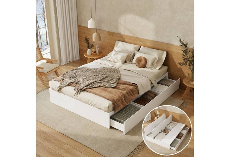 STILVORA Bettgestell 140×200 mit Stauraumbox unter dem Bett,Doppelbett mit Schubladen,weiß (Doppelbett, Funktionsbett, 1-tlg., 140 x 200 cm, ohne Matratze), mit Stauraumbox, Schubladen von STILVORA