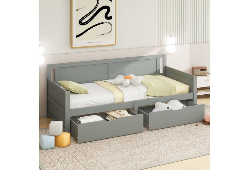 STILVORA Bettgestell 90×200 Schlafsofa Tagesbett mit Matratze,Jugendbett mit stauraum (mit zwei Ablagefächern Massivholzbett, Jugendbett, 90x200 cm), mit Matratze von STILVORA