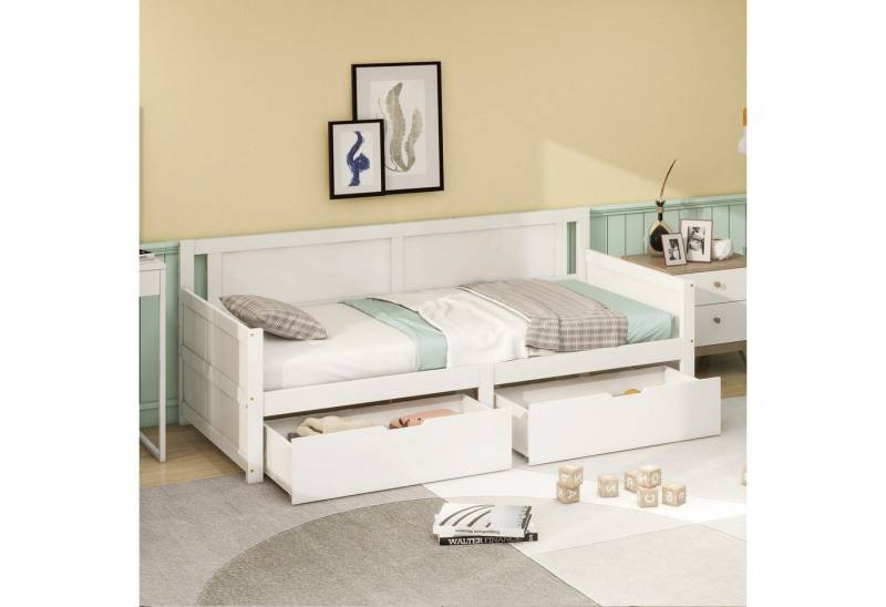 STILVORA Bettgestell 90×200 Schlafsofa Tagesbett mit Matratze,Jugendbett mit stauraum (mit zwei Ablagefächern Massivholzbett, Jugendbett, 90x200 cm), mit Matratze von STILVORA