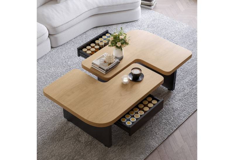 STILVORA Couchtisch 2-in-1 LED-Wohnzimmertisch verstellbare Beistelltisch mit Schubladen von STILVORA