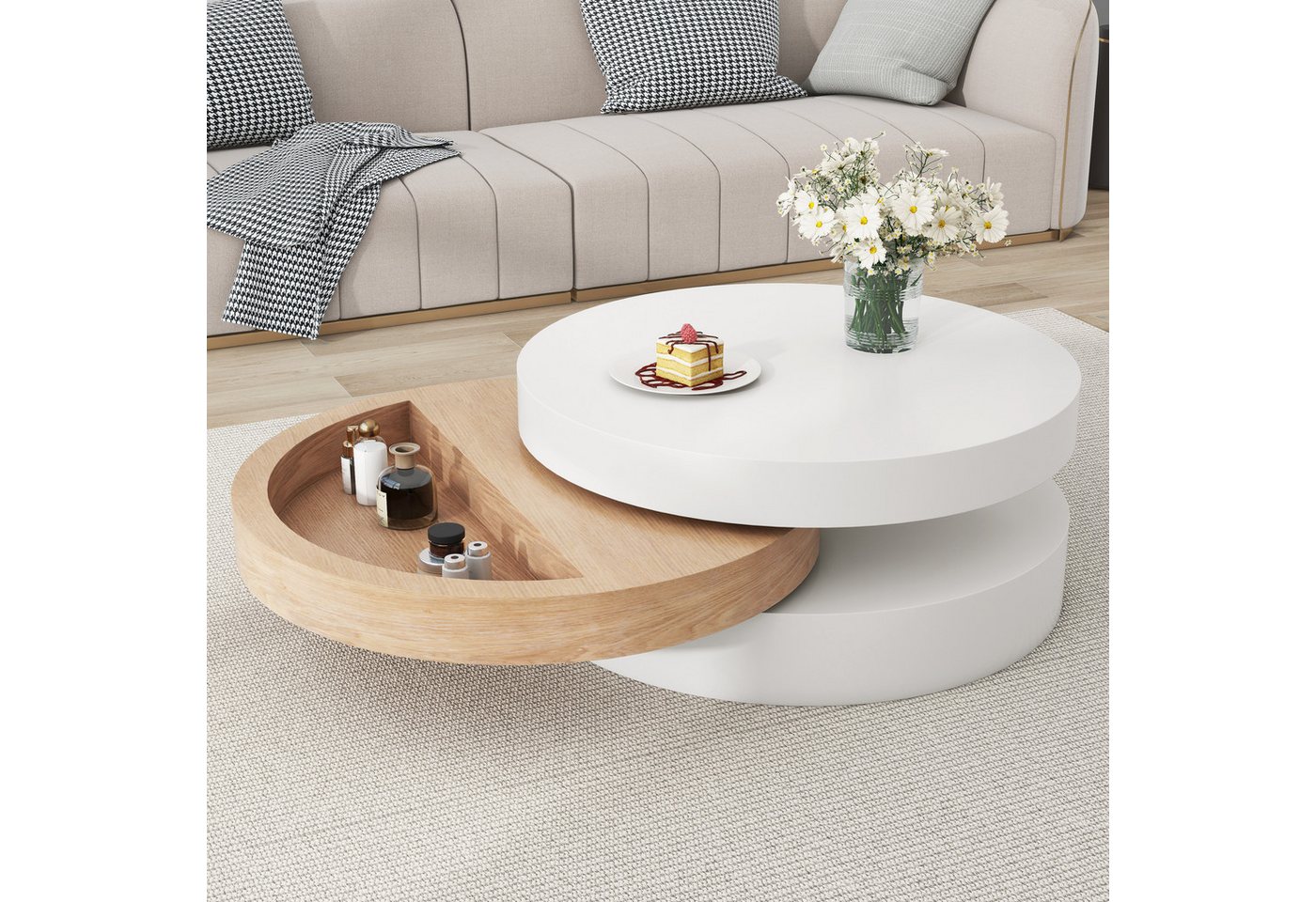 STILVORA Couchtisch 360° Drehbarer Wohnzimmertisch mit Ablage,Sofatisch Beistelltisch (1-St) von STILVORA