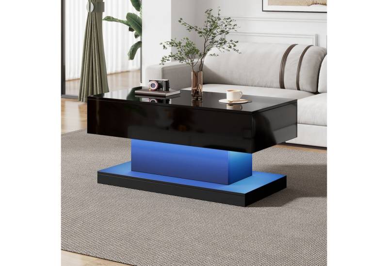 STILVORA Couchtisch Hebbarer Wohnezimmertisch mit LED,Beistelltisch mit Stauraum,schwarz (Hochglanz-Lift-Teetisch, 1-St., mit LED-Beleuchtung), mit hydraulischer Lift und Stauraum von STILVORA