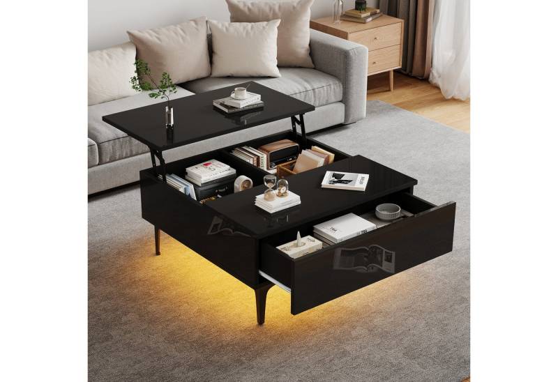 STILVORA Couchtisch höhenverstellbar mit Stauraum,Sofatisch Wohnzimmertisch mit LED (Hochglanz-Wohnzimmertisch, Satztisch, 1-St., Schubladen, 1 verstecktem Stauraum), mit LED, hochglänzend von STILVORA