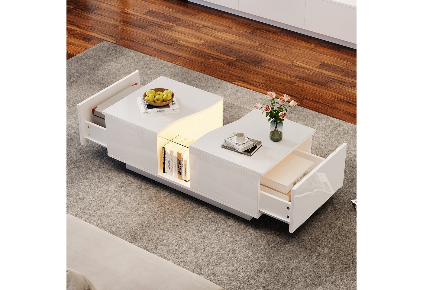 STILVORA Couchtisch mit 2 Schubladen,Wohnzimmertisch mit LED,Sofatisch mit Acrylplatte (Satztisch, Wohnzimmertisch, 1-St., 2 Schubladen), mit LED-Licht und Acrylplatte von STILVORA