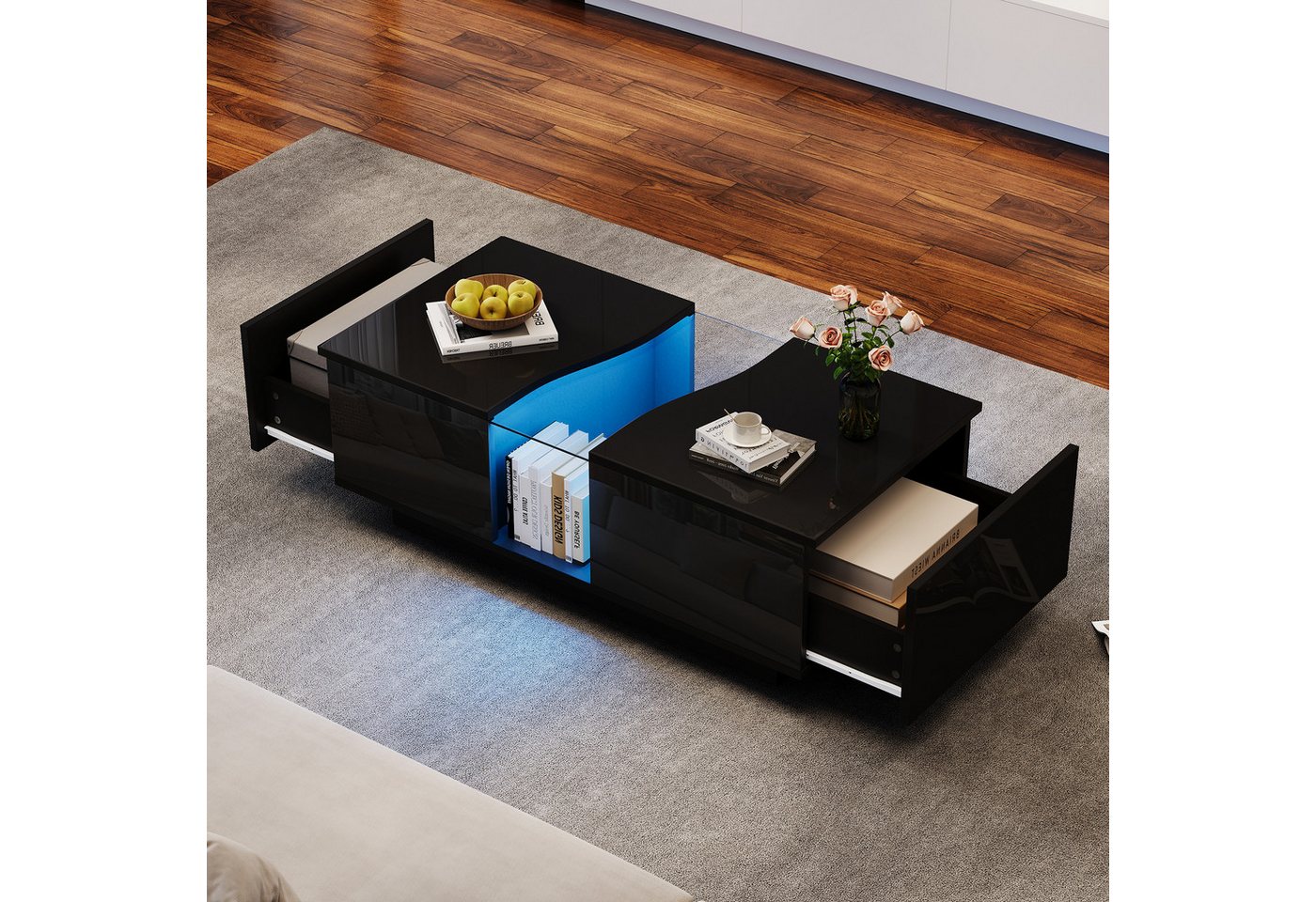STILVORA Couchtisch mit 2 Schubladen,Wohnzimmertisch mit LED,Sofatisch mit Acrylplatte (Satztisch, Wohnzimmertisch, 1-St., 2 Schubladen), mit LED-Licht und Acrylplatte von STILVORA