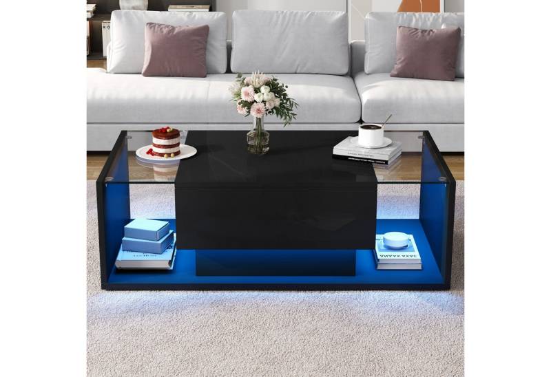 STILVORA Couchtisch mit LED,Hochglanz-Sofatisch Wohnzimmertisch mit Schublade&Glasplatte (Satztisch, Beistelltisch, Sofatisch, 1-St., mit 1 Schublade und LED-Lichtleiste), Hochglanz-Sofatisch von STILVORA