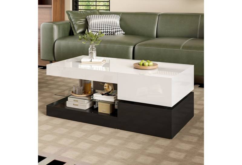 STILVORA Couchtisch mit LED-Beleuchtung,Hochglanz-Sofatisch Wohnzimmertisch mit Glasablage von STILVORA