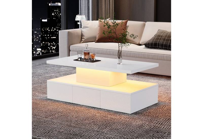 STILVORA Couchtisch mit LED-Licht,Sofatisch Wohnzimmertisch Hochglanz mit Schiebeschublade (Satztisch, Wohnzimmertisch, Kaffeetisch, 1-St., mit offenem Ausstellungsregal und 1 Schiebeschubladen), mit 16-farbigem LED-Licht von STILVORA