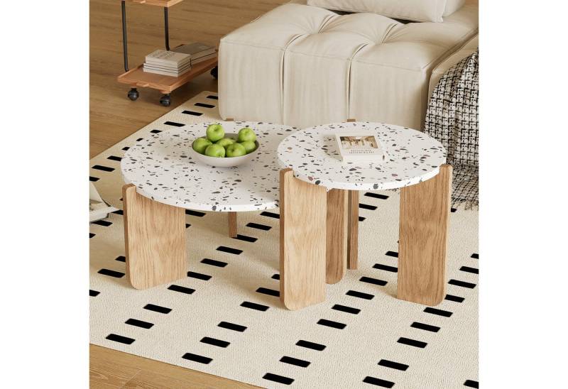 STILVORA Couchtisch mit Muster,2er-Set Wohnzimmertisch Sofatisch mit Holzfarbene Beine (2-St), Moderner zusammensetzbarer Couchtisch-Set von STILVORA