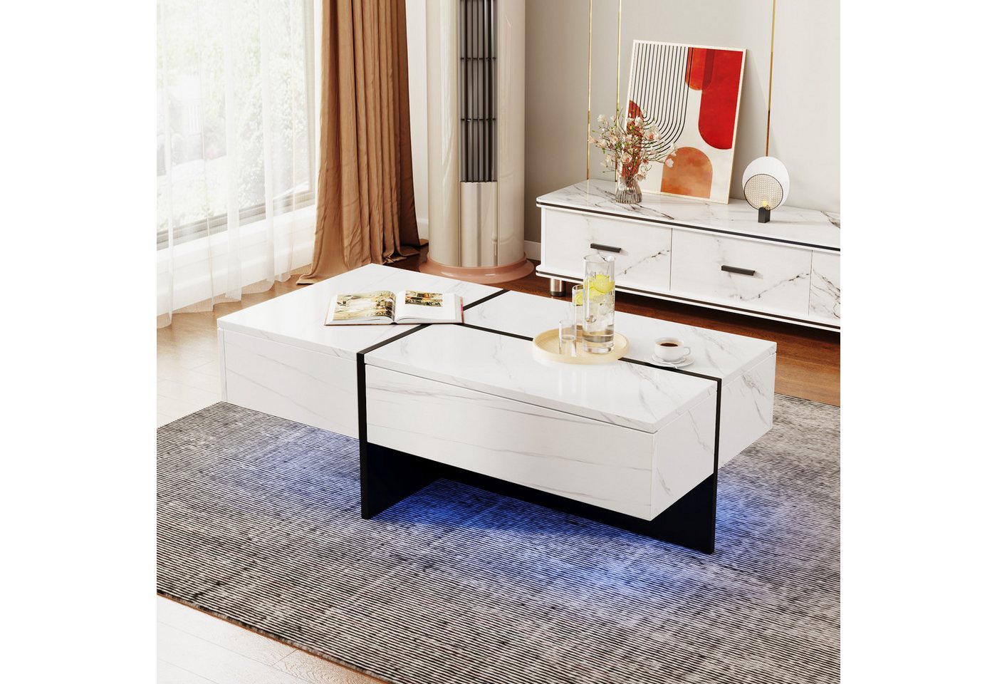 STILVORA Couchtisch mit Schublade,Hochglanz-Wohnzimmertisch Sofatisch mit LED,Marmorimitat, für Wohnzimmer STILVORA Couchtisch mit Schublade,Hochglanz-Wohnzimmertisch Sofatisch mit LED,Marmorimitat, für Wohnzimmer von STILVORA