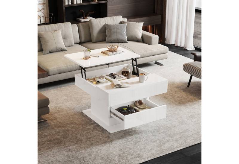 STILVORA Couchtisch mit Schublade,Wohnzimmertisch Sofatisch 360° drehbar mit Hochglanz (Kaffeetish, 1-St., 1 Schublade), hochglänzende Wohnzimmertisch mit verstecktem Stauraum von STILVORA