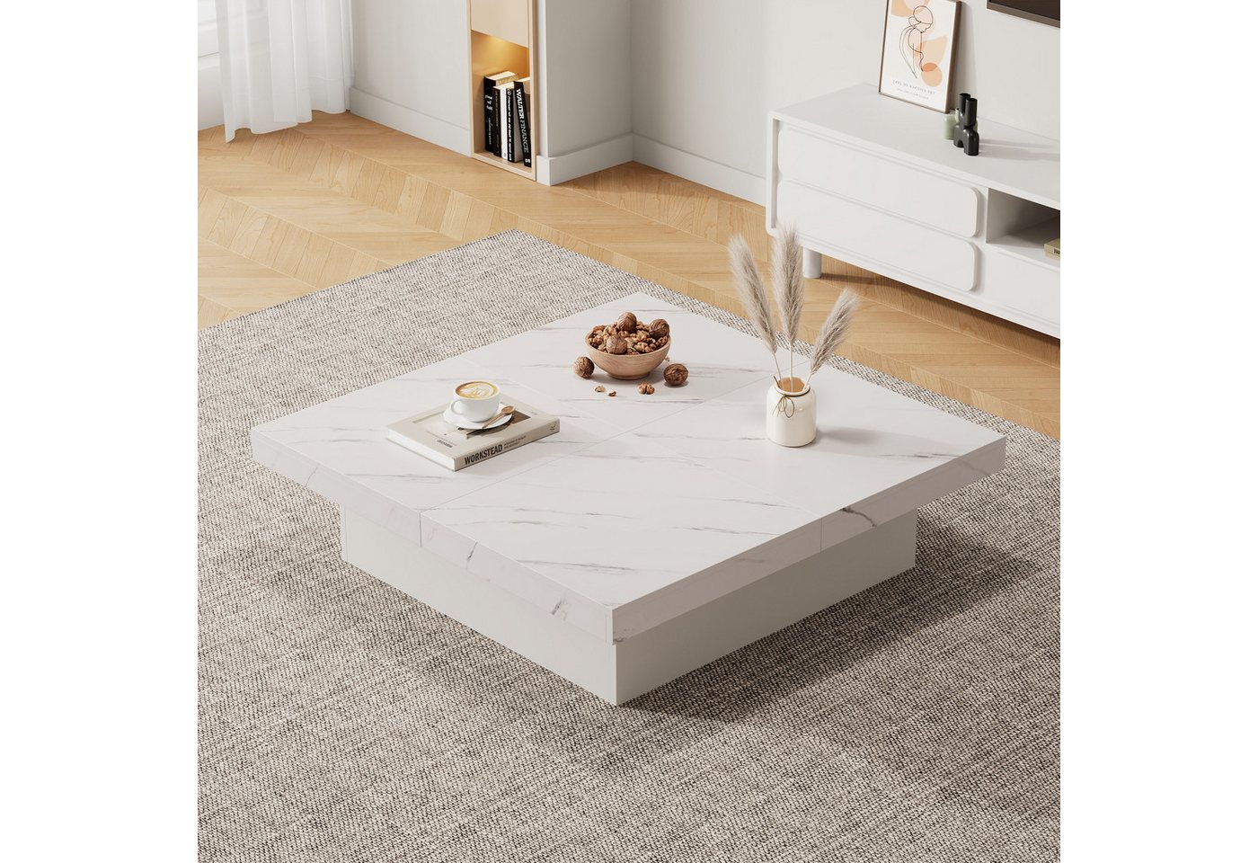 STILVORA Couchtisch mit Schubladen,Sofatisch Wohnzimmertisch mit Schiebbarer Tischplatte (Satztisch, Beistelltisch, Wohnzimmertisch, 1-St., 4 Speicherplatz), mit Marmor-Optik, Schiebbarer Tischplatte von STILVORA