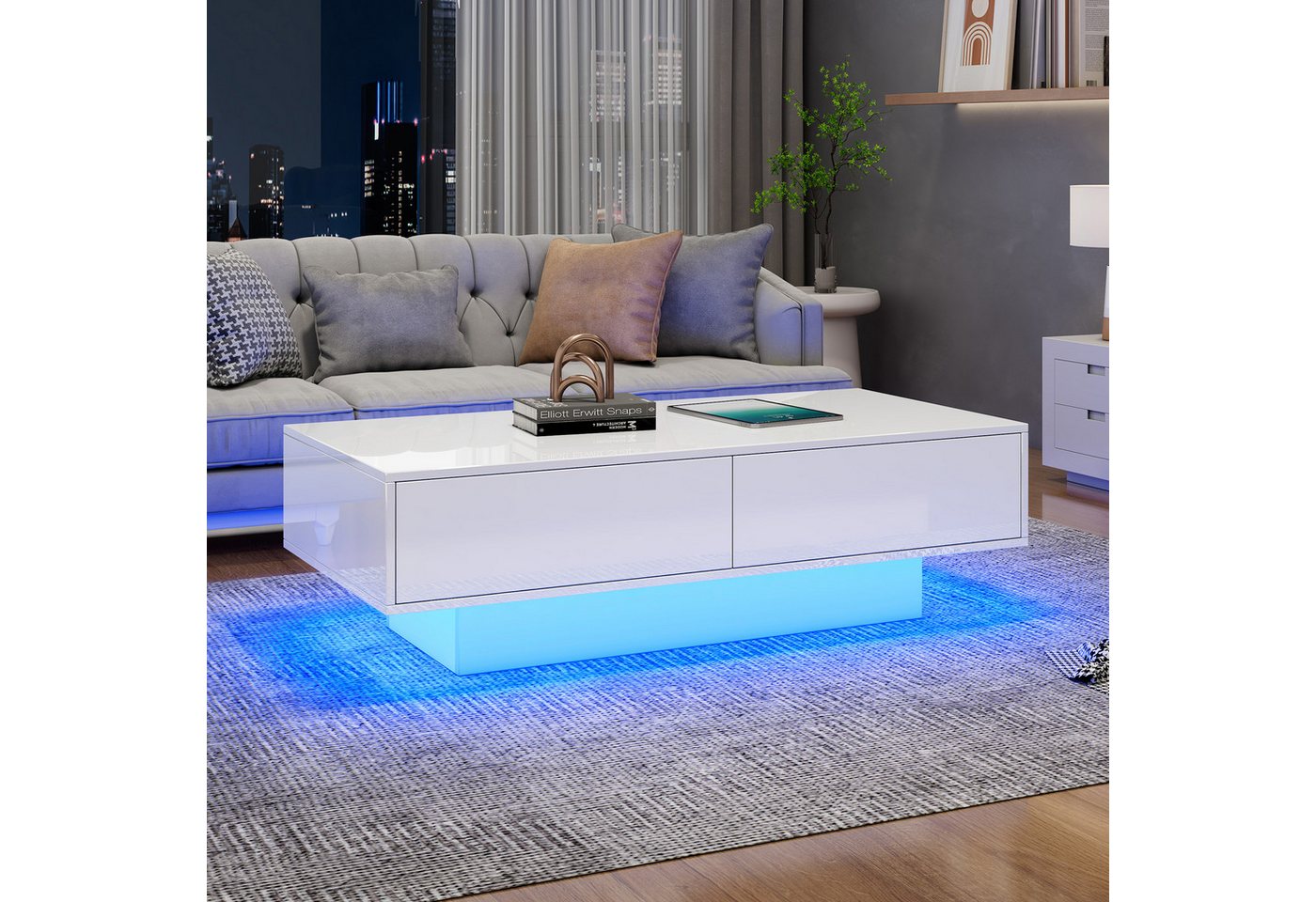STILVORA Couchtisch mit Schubladen,Wohnzimmertisch Sofatisch mit LED-Beleuchtung,Hochglanz (Wohnzimmertisch, Beistelltisch mit Hochglanz Platte, 1-St., 2 Schubladen), 30kg Tragkraft, 115*55*34 cm von STILVORA