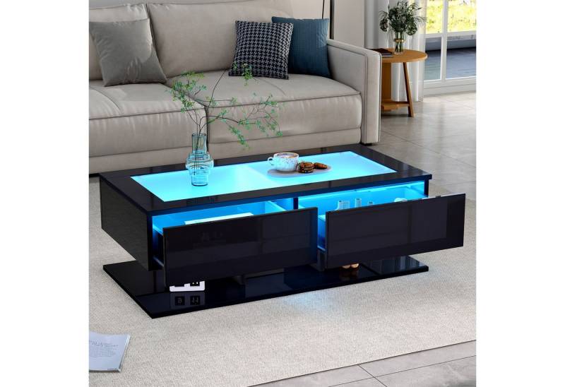 STILVORA Couchtisch mit Schubladen,Wohnzimmertisch Sofatisch mit LED-Licht&Glasplatte (Wohnzimmertisch, Satztisch, 1-St., 2 Schubladen, 100*50*35cm), mit LED-Licht von STILVORA