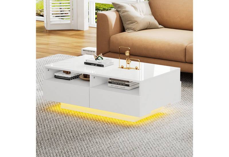 STILVORA Couchtisch mit Schubladen&USB,Wohnzimmertisch Sofatisch mit LED-Licht&Ablagefach (1-St), mit 4 Schubladen,16 Farben LED Lichter,USB,90*55*35cm von STILVORA