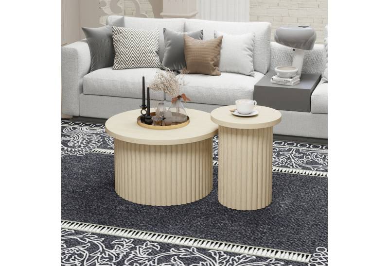 STILVORA Couchtisch rund 2er-set Wohnezimmertisch Sofatisch mit Holzoptik (Runder Beistelltisch im 2er-Set – Naturholzoptik mit Wellenstruktur, 2-St., Kratzfest & Stabil) von STILVORA