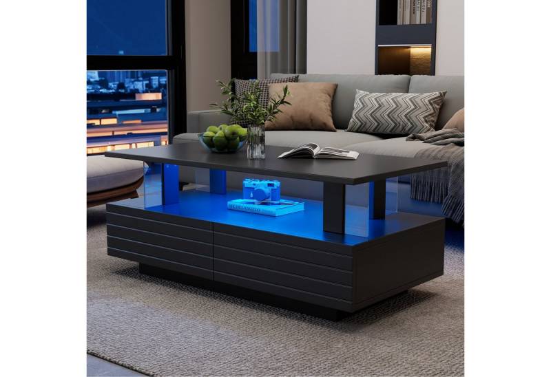 STILVORA Couchtisch schwarz Acryl-LED-wohnzimmertisch mit Bluetooth-Handy-App-Steuerung (Satztisch, Beistelltisch, 1-St., 2 Schubladen), Acryl-LED-wohnzimmertisch, mit Bluetooth-Handy-App-Steuerung von STILVORA