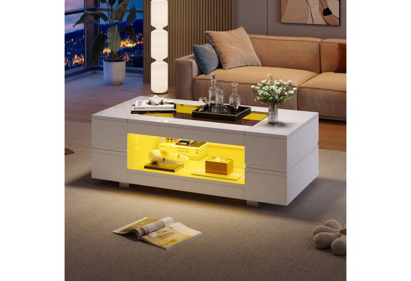 STILVORA Couchtisch weiß Hochglanz-LED-wohnzimmertisch mit App-Steuerung (Wohnzimmertisch, Beistelltisch, Satztisch, 1-St., doppelschichtiger), mit Bluetooth-App-Steuerung von STILVORA