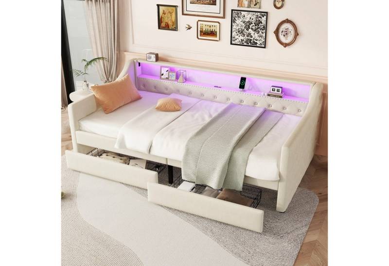STILVORA Daybett 90x200 mit Stauraum,Schlafsofa mit bettkasten und USB,ohne matratze (Daybett,mit USB-Ladebuchse, Lattenrost, LED Ambientelicht, 2 Schubladen), Daybett von STILVORA