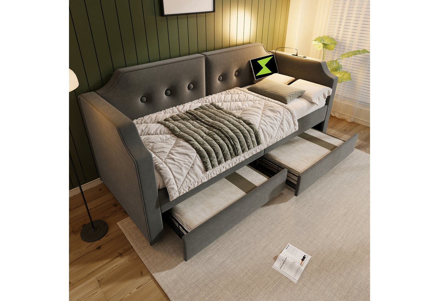 STILVORA Daybett Schlafsofa 90x200 Tagesbett mit Stauraum Jugendbett mit Lattenrost (Tagesbett,Polsterbett), mit Lattenrost, 2 Stauraum Schubladen von STILVORA
