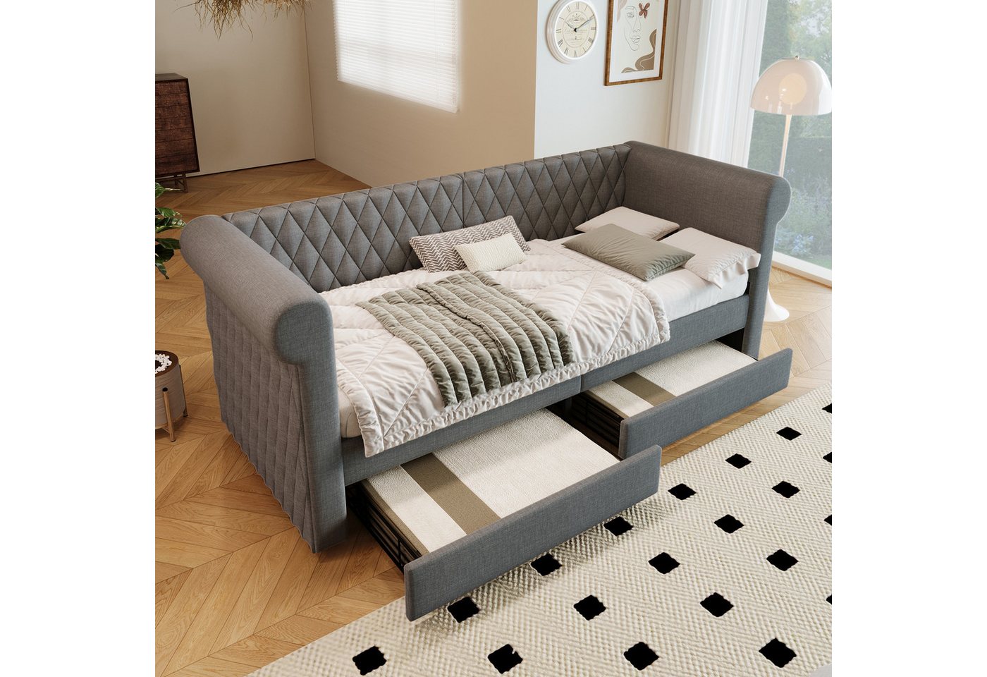 STILVORA Daybett Schlafsofa 90x200 Tagesbett mit Stauraum Jugendbett mit Lattenrost (Tagesbett,Polsterbett), mit Lattenrost, 2 Stauraum Schubladen von STILVORA
