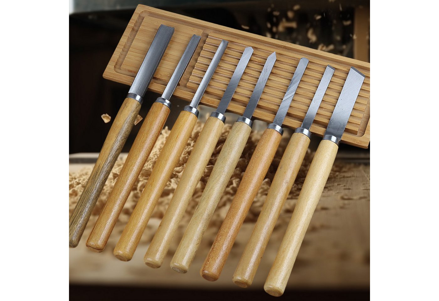 STILVORA Drechselbank 8er-set Drechselbank Drechselmesser Set Stechbeitel Holz mit Tasche, (Holzschnitzwerkzeuge Drehmeißel Set, 8-tlg., aus 65Mn-Stahl mit ergonomischen Holzgriffen), ideal zum Drechseln Gravieren Formen und Schnitzen inkl von STILVORA