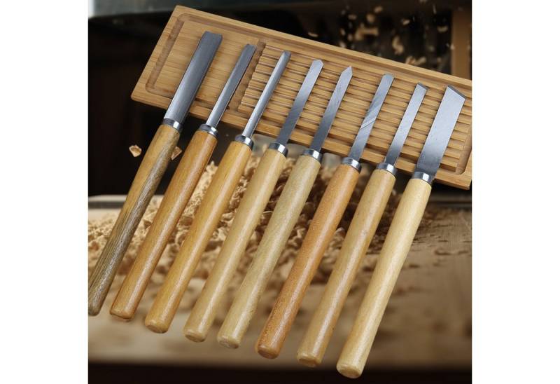 STILVORA Drechselbank 8er-set Drechselbank Drechselmesser Set Stechbeitel Holz mit Tasche, (Holzschnitzwerkzeuge Drehmeißel Set, 8-tlg., aus 65Mn-Stahl mit ergonomischen Holzgriffen), ideal zum Drechseln Gravieren Formen und Schnitzen inkl von STILVORA
