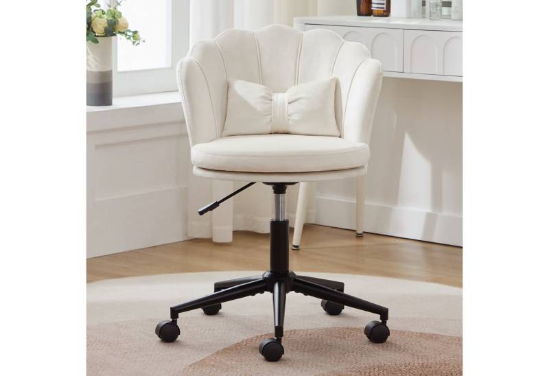 STILVORA Drehstuhl mit Lendenkissen,Bürostuhl mit blütenblattförmige Rückenlehne,Beige (Ankleidestuhl, Bürostuhl, 1 St), blütenblattförmige Rückenlehne, schmetterlingsförmiges Lendenkissen von STILVORA