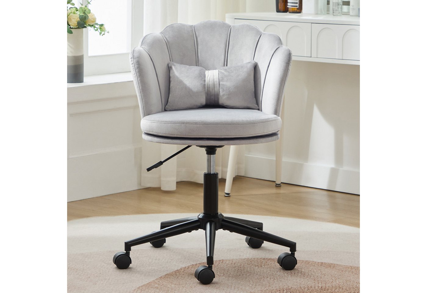 STILVORA Drehstuhl mit Lendenkissen,Bürostuhl mit blütenblattförmige Rückenlehne,Grau (Ankleidestuhl, Bürostuhl, 1 St), blütenblattförmige Rückenlehne, schmetterlingsförmiges Lendenkissen von STILVORA