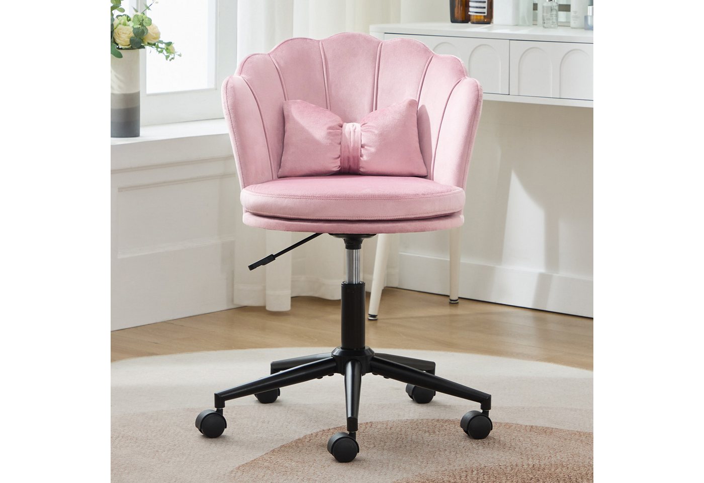 STILVORA Drehstuhl mit Lendenkissen,Bürostuhl mit blütenblattförmige Rückenlehne,Rosa (Ankleidestuhl, Bürostuhl, 1 St), blütenblattförmige Rückenlehne, schmetterlingsförmiges Lendenkissen von STILVORA