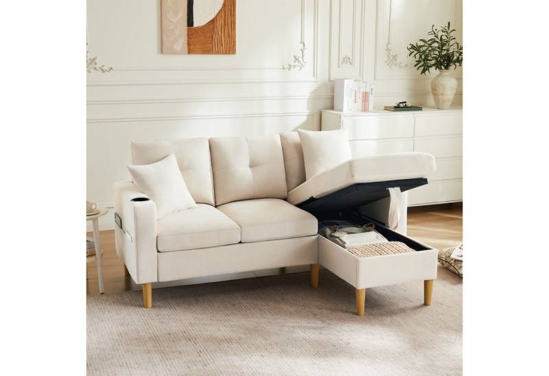 STILVORA Ecksofa 3-Sitzer-Sofa mit Kissen,Chaiselongue&Getränkehalter,Relaxsofa Linen, Freizeitsofa, mit integriertem Getränkehalter, 2 Kissen von STILVORA