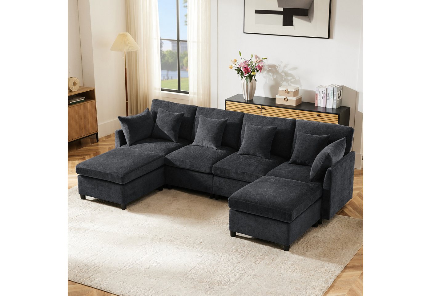 STILVORA Ecksofa 4-Sitzer-Schlafsofa mit Fußhocker,Wohnzimmersofa U-förmiges Sofa couch, Set 1 Teile, mit Relaxfunktion STILVORA Ecksofa 4-Sitzer-Schlafsofa mit Fußhocker,Wohnzimmersofa U-förmiges Sofa couch, Set 1 Teile, mit Relaxfunktion von STILVORA