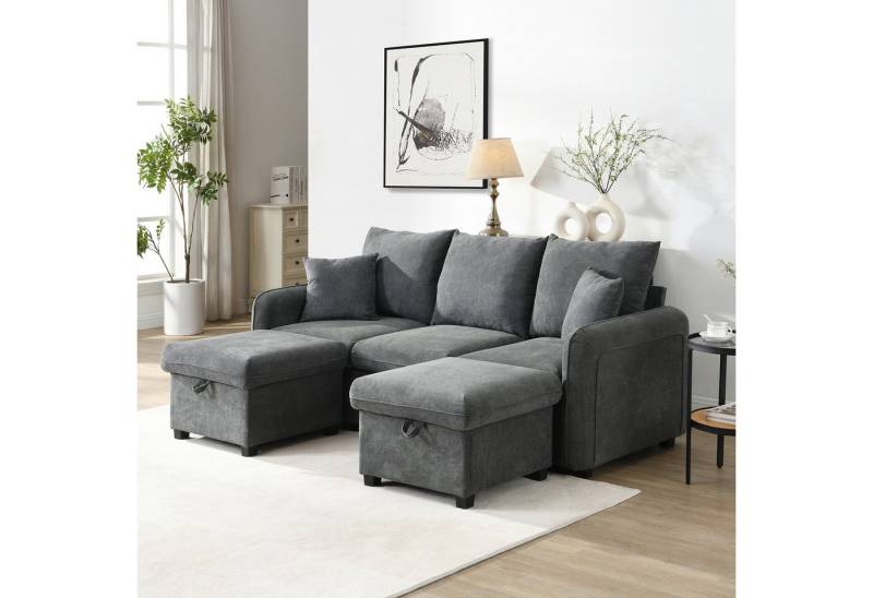 STILVORA Ecksofa mit Stauraum,3 sitzer-Ecksofa l-form in Cord,couch mit schlaffunktion, Wohnzimmersofa, Polstersofa, Inklusive Schubladen + Hocker mit Staufach von STILVORA