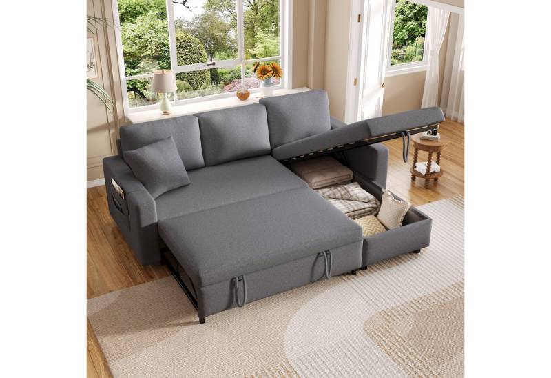 STILVORA Ecksofa mit Stauraum,Schlafsofa L-förmiges Sofa mit Kissen&Stautaschen,Grau von STILVORA