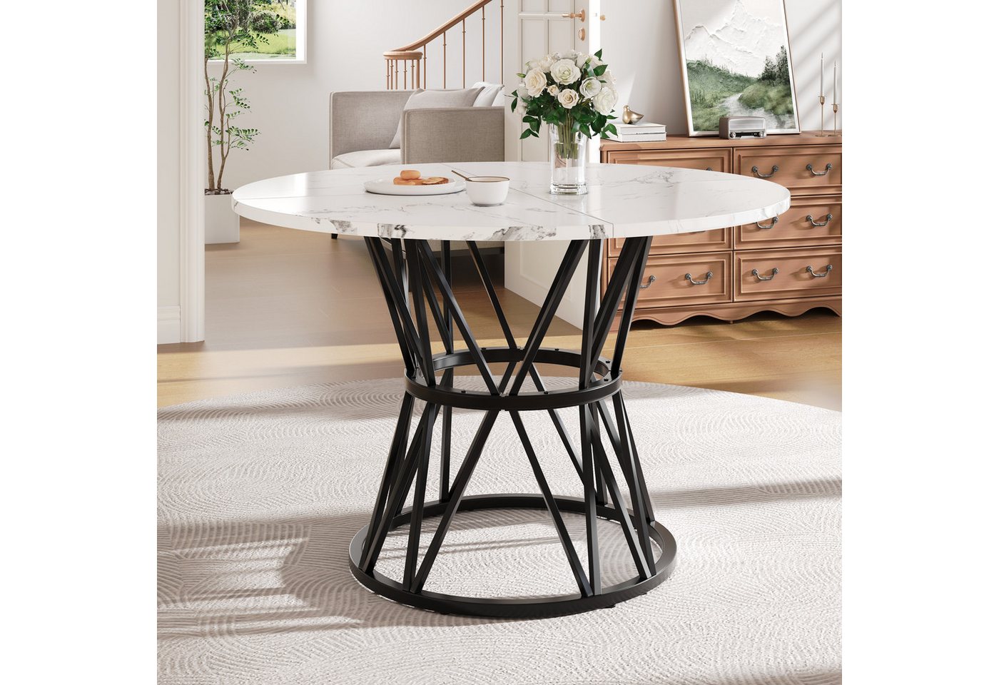 STILVORA Essgruppe 100×100×76cm Runder Küchentisch mit MDF-Marmor für 4 Personen, (Moderner runder Esstisch 100×100×76 cm mit verstellbaren Metallbeinen, MDF-Marmor-Tischplatte und hoher Tragfähigkeit., 1-tlg) von STILVORA