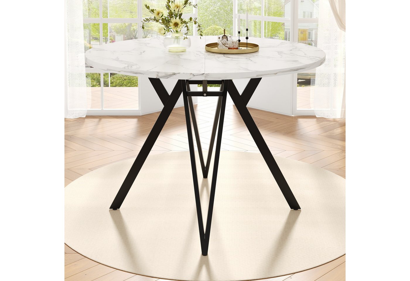 STILVORA Essgruppe 100×100×76cm Runder Küchentisch mit MDF-Marmor für 4 Personen, (Runder Esstisch 100×100×76 cm mit robustem MDF-Marmor, verstellbaren Metallbeinen & großer Arbeitsfläche., 1-tlg) STILVORA Essgruppe 100×100×76cm Runder Küchentisch mit MDF-Marmor für 4 Personen, (Runder Esstisch 100×100×76 cm mit robustem MDF-Marmor, verstellbaren Metallbeinen & großer Arbeitsfläche., 1-tlg) von STILVORA