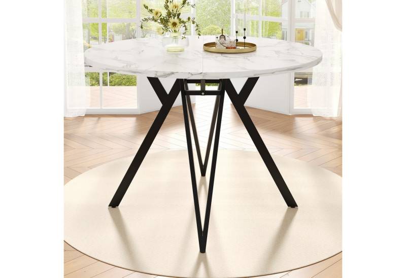 STILVORA Essgruppe 100×100×76cm Runder Küchentisch mit MDF-Marmor für 4 Personen, (Runder Esstisch 100×100×76 cm mit robustem MDF-Marmor, verstellbaren Metallbeinen & großer Arbeitsfläche., 1-tlg) von STILVORA