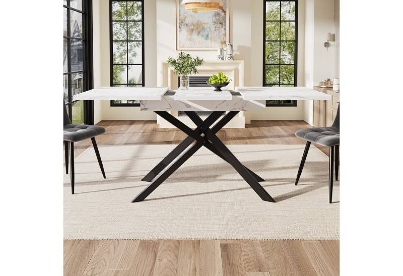 STILVORA Esstisch 160×80×76.5cm Küchentisch Ausziehtisch Teleskoptisch Wohnzimmertisch (Ausziehbarer Esstisch 120-160 cm – Moderner Küchentisch mit marmorierter Tischplatte & schwarzen Eisenbeinen, platzsparend, ideal für Wohnzimmer und Küche, perfekt für kleine bis mittelgroße Haushalte, 1-St., Tischplatte Mit Marmormustern), Doppelnutzung für Heim & Büro,120-160cm von STILVORA
