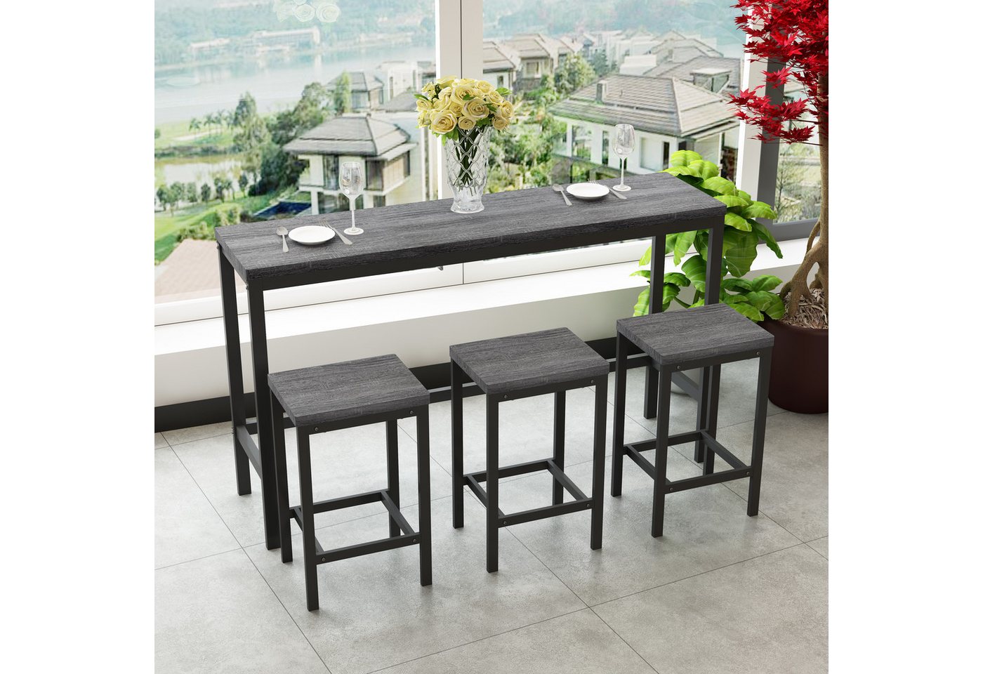 STILVORA Esstisch Bartisch Esstisch-Set mit 3 Hockern,Beistelltisch für Küchen&Esszimmer (4-St) von STILVORA