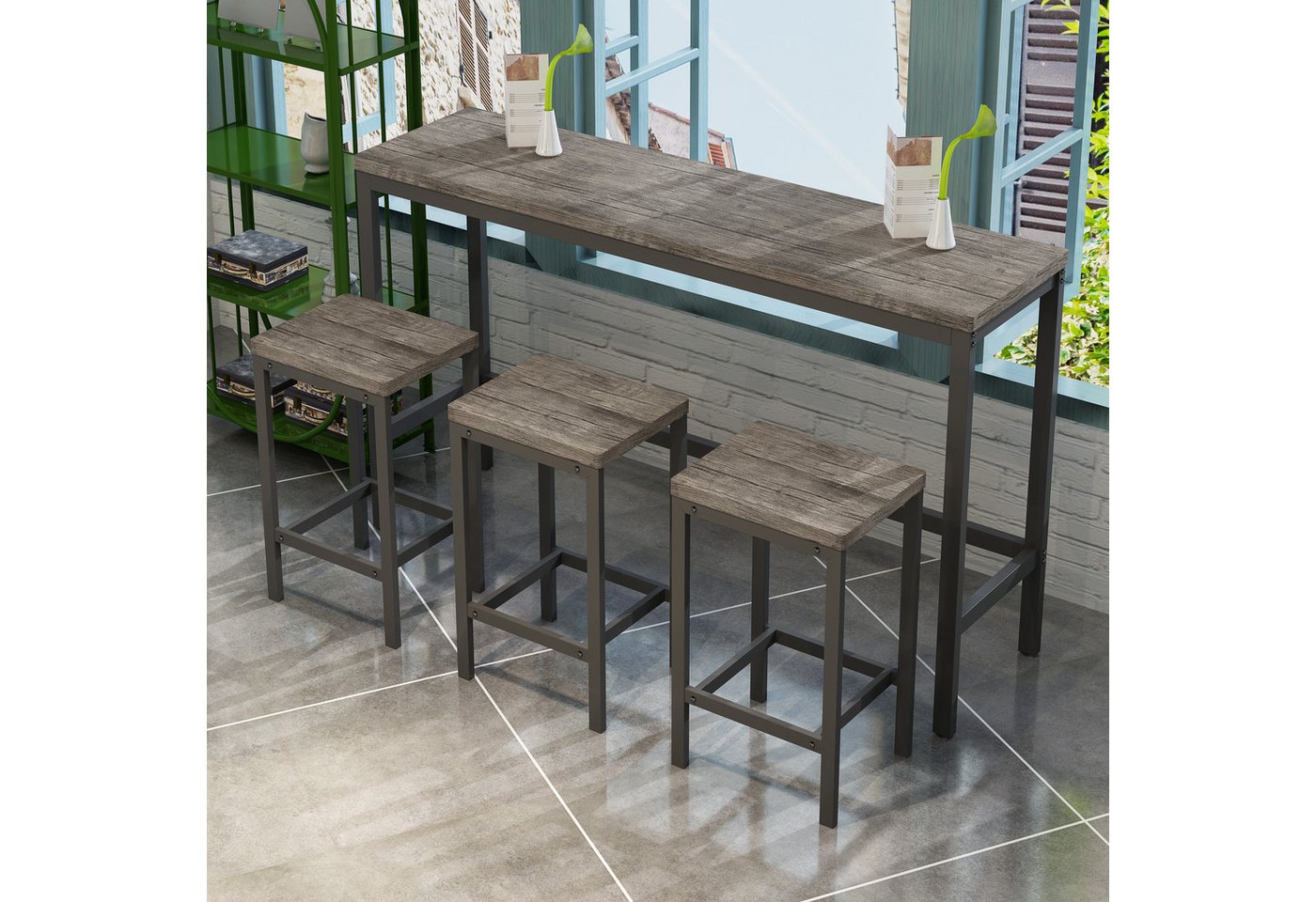 STILVORA Esstisch Bartisch Esstisch-Set mit 3 Hockern,Beistelltisch für Küchen&Esszimmer (4-St) von STILVORA