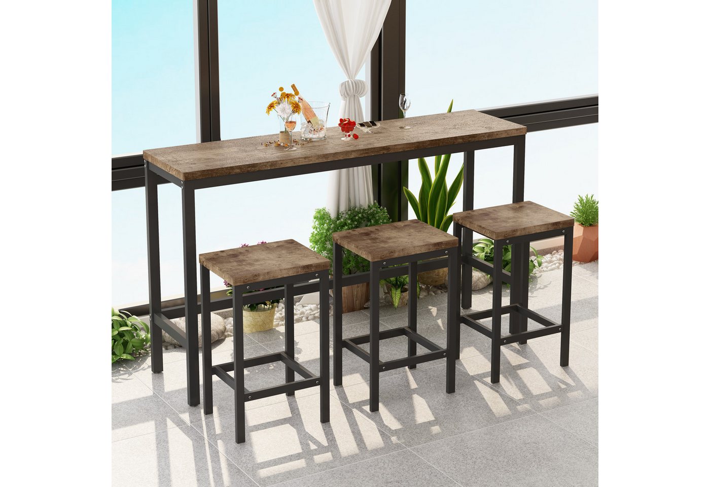 STILVORA Esstisch Bartisch Esstisch-Set mit 3 Hockern,Beistelltisch für Küchen&Esszimmer (Moderne Küche Esszimmer Tisch Set mit 3 Barhockern, 4-St., Long Dining Table Set with 3 Stools) von STILVORA