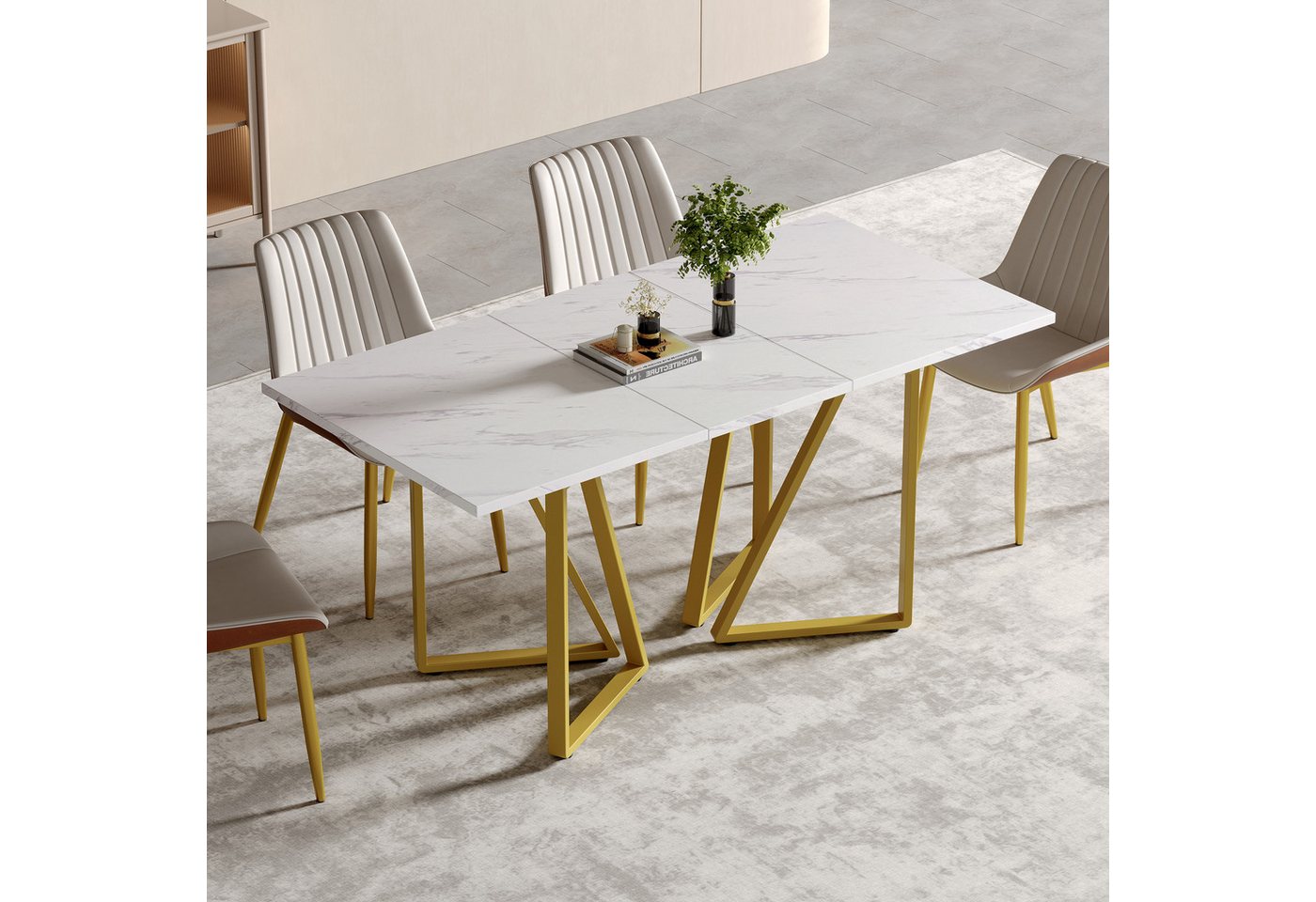 STILVORA Esstisch Esstisch ausziehbar mit Marmor-Muster,Küchentisch mit Fußpolstern (1-St., 160 × 73 × 74 cm), mit verstellbaren Fußpolstern von STILVORA