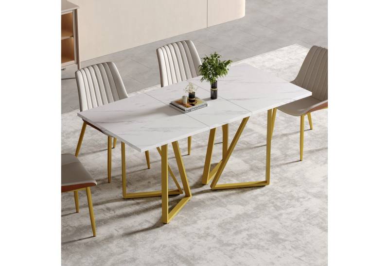 STILVORA Esstisch Esstisch ausziehbar mit Marmor-Muster,Küchentisch mit Fußpolstern (1-St., 160 × 73 × 74 cm), mit verstellbaren Fußpolstern von STILVORA
