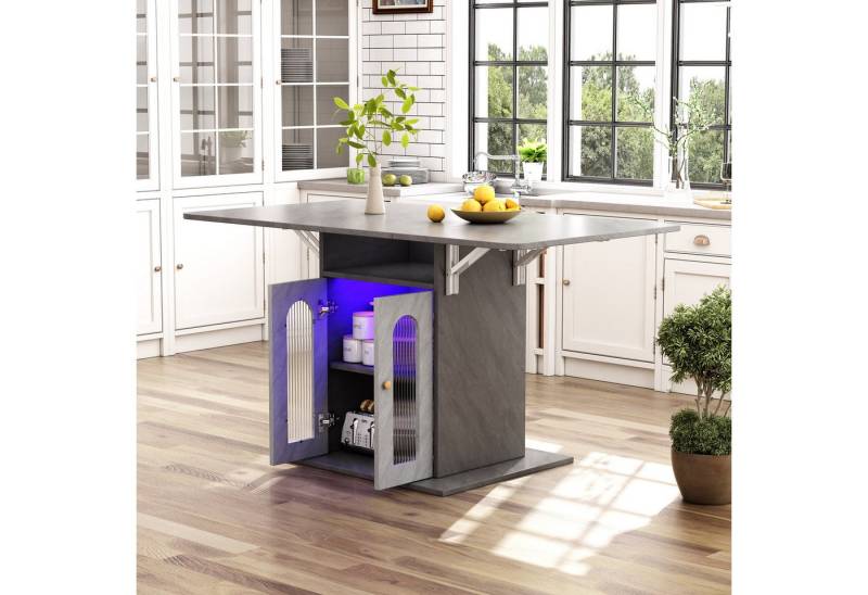 STILVORA Esstisch ausziehbar,Bartisch mit stauraum,Küchentisch mit LED,Sideboard Grau (Moderner Klappbarer Esstisch mit LED-Beleuchtung, Erweiterbare Tischplatte 140x78 cm & Stauraum, Faltbar für Kleine Küchen & Esszimmer) von STILVORA
